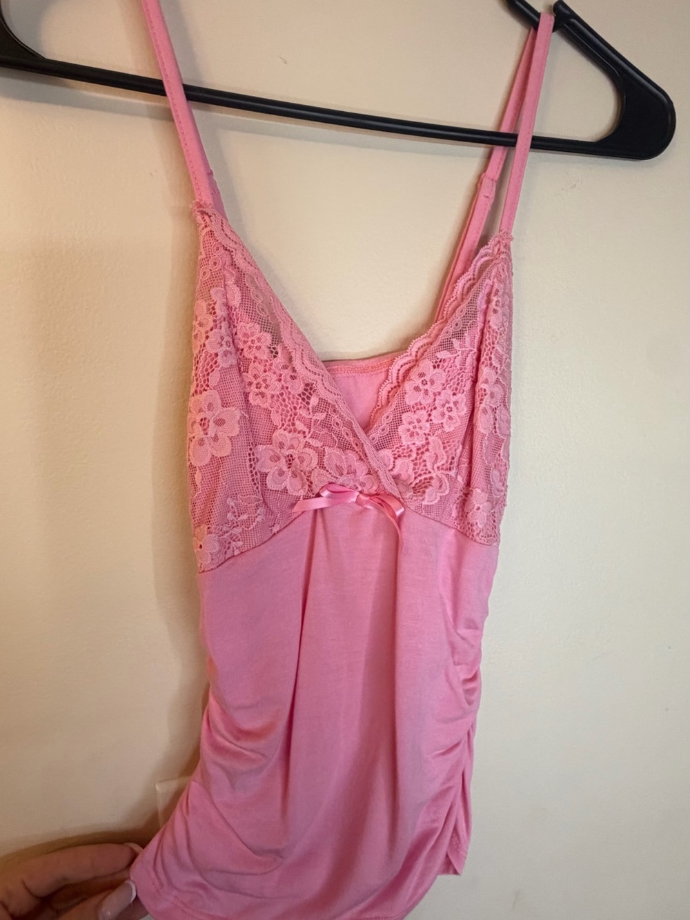 SHEIN Pink Lace-Trim Stretch Chemise